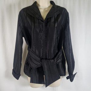 Puli Black Striped Sash Button Blouse Womens Large Top